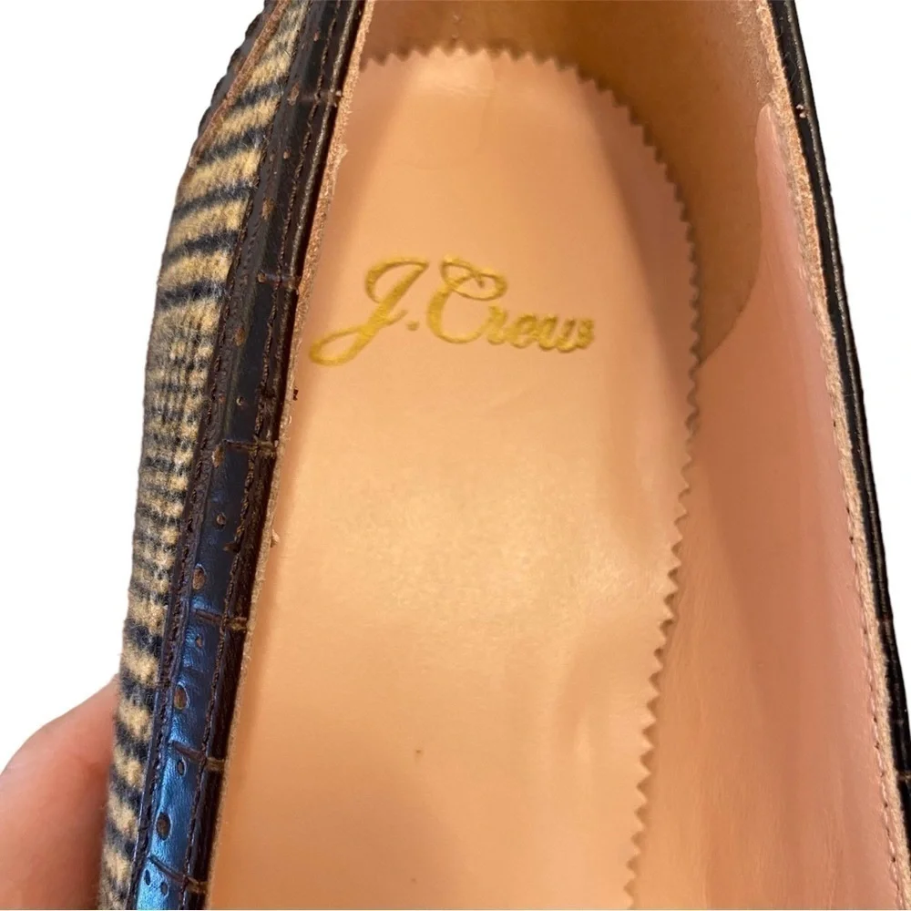 J. CREW Heels Leather Pointed Toe Crocodile Brown Plaid Women Size 8 NWOT